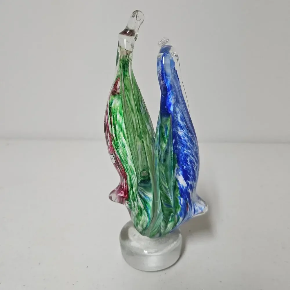 Lavorazione Arte Murano Double Penguin Art Glass Paperweight Made In Italy